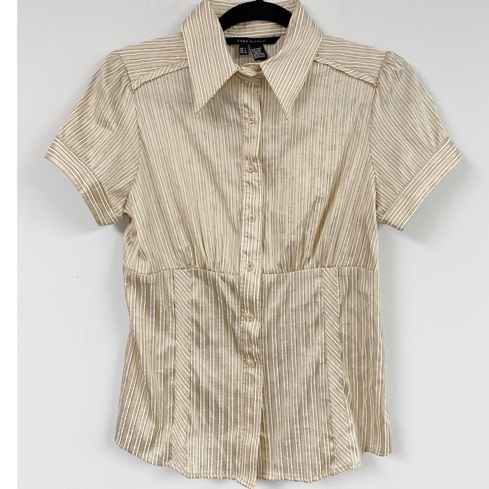 Zara Tan and Gold Stripe Button Shirt